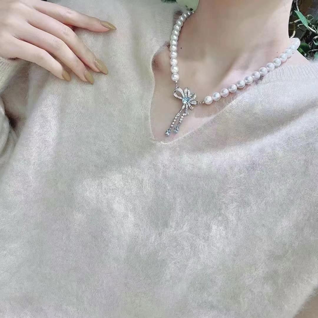 S925 Silver Natural White Pearl Necklace - 7