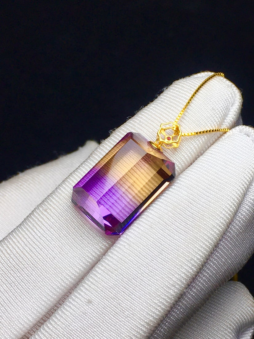 18K Gold Natural Ametrine Pendant - 4