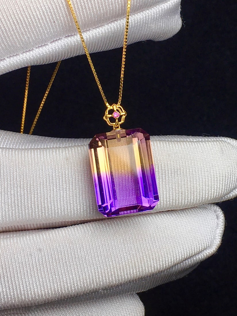 18K Gold Natural Ametrine Pendant - 5