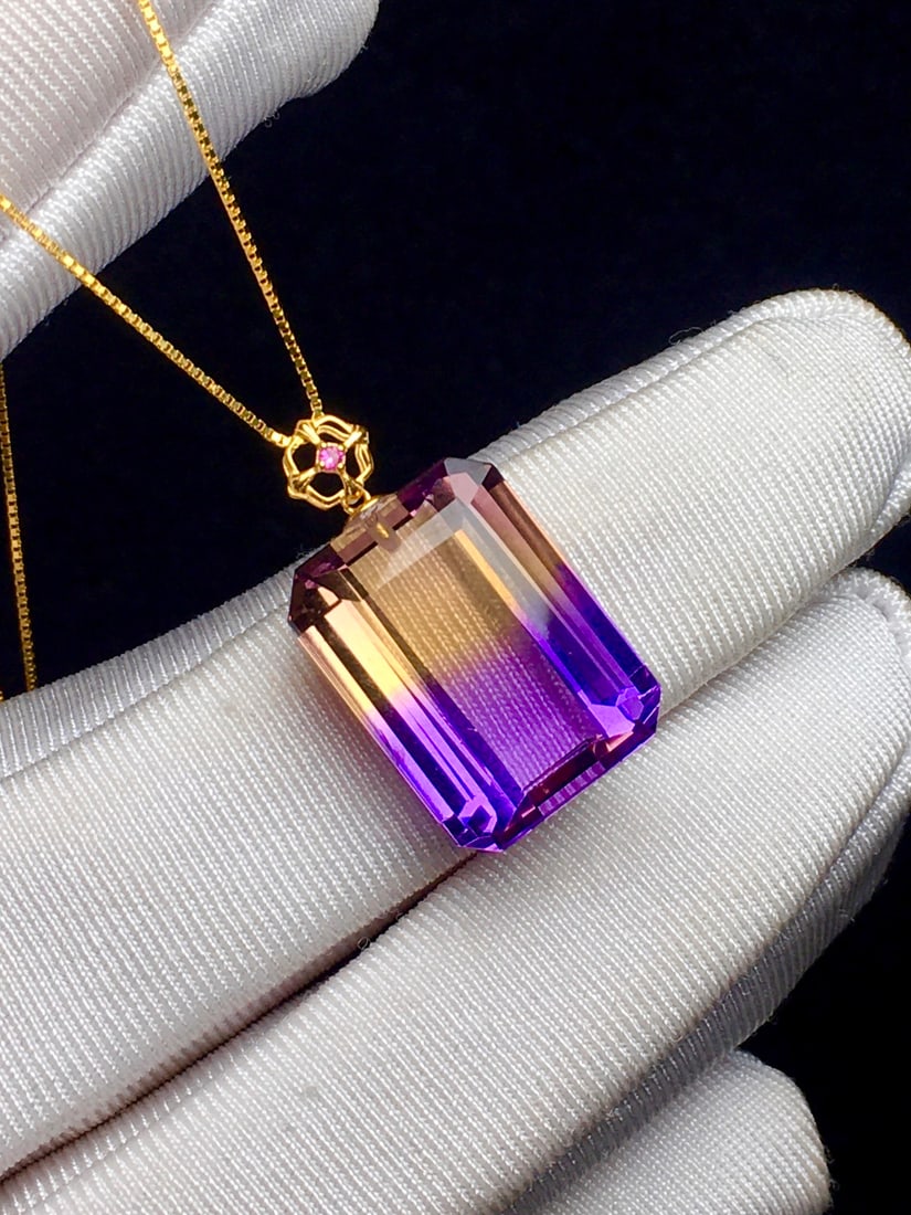 18K Gold Natural Ametrine Pendant - 6