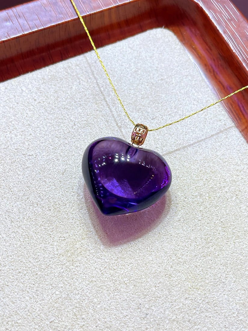 18K Gold Natural Amethyst Pendant - 2
