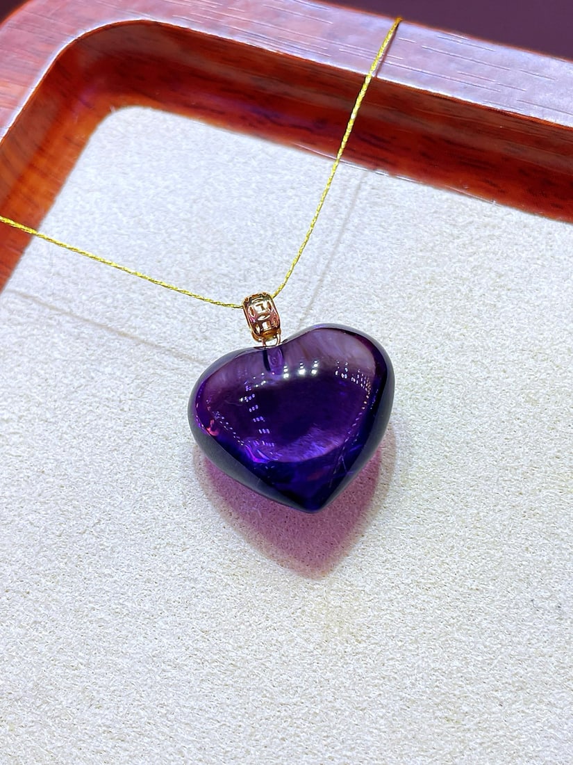 18K Gold Natural Amethyst Pendant - 3