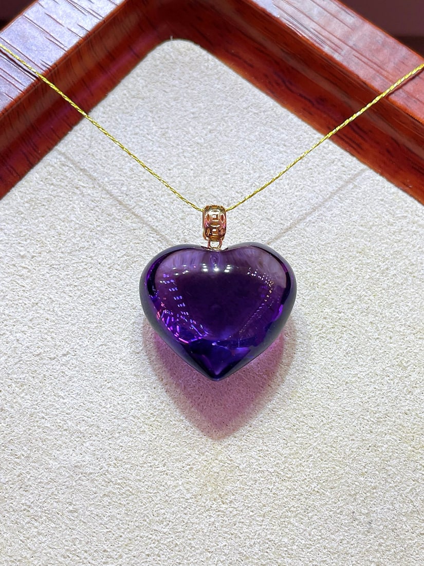18K Gold Natural Amethyst Pendant - 4