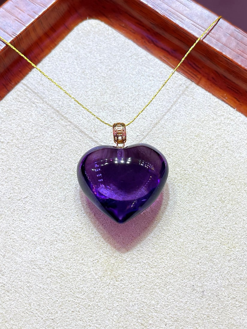 18K Gold Natural Amethyst Pendant - 5