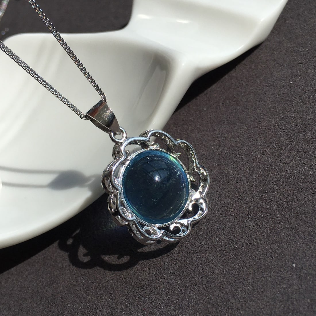 925 Silver Aquamarine Pendant - 7