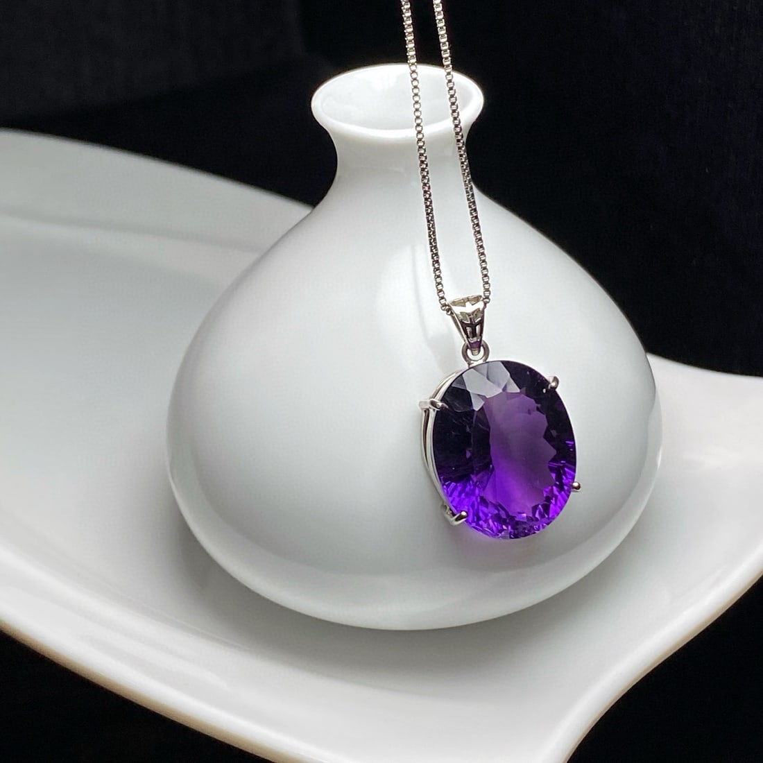 925 Silver Natural Amethyst Pendant - 6