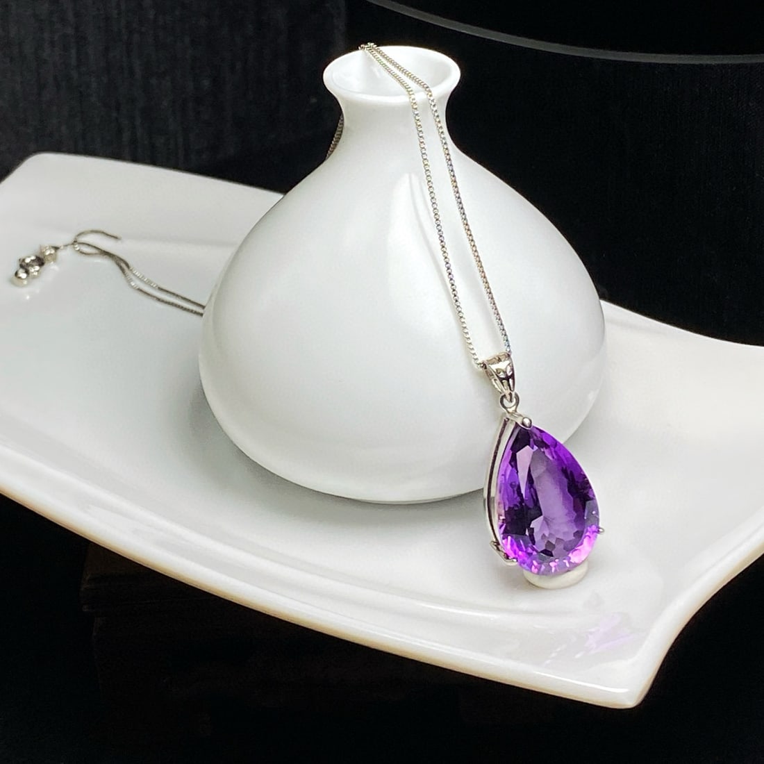 925 Silver Natural Amethyst Pendant - 4