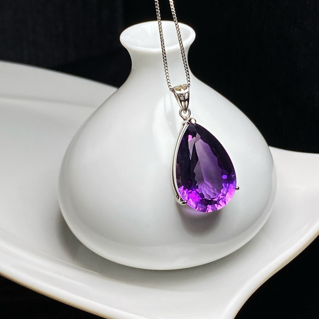 925 Silver Natural Amethyst Pendant - 6