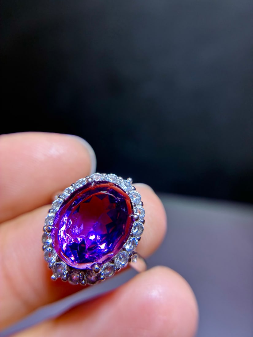 925 Sterling Silver Natural Amethyst Ring - 4