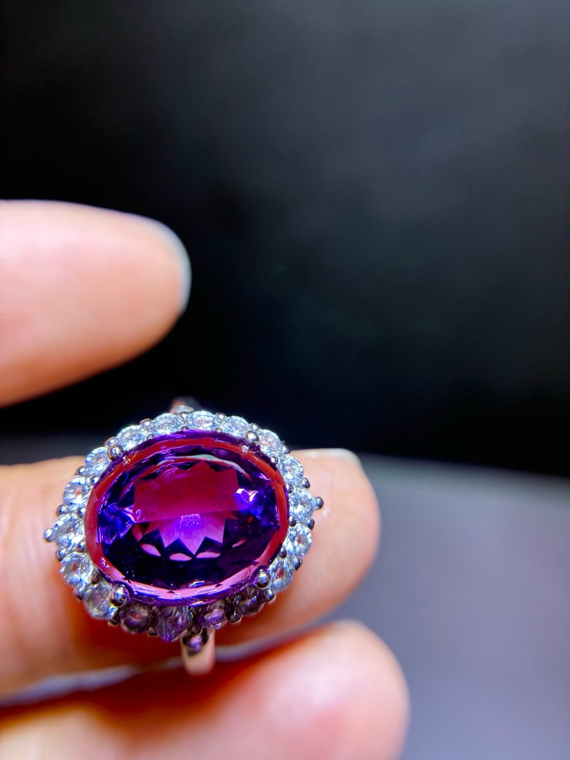 925 Sterling Silver Natural Amethyst Ring - 5
