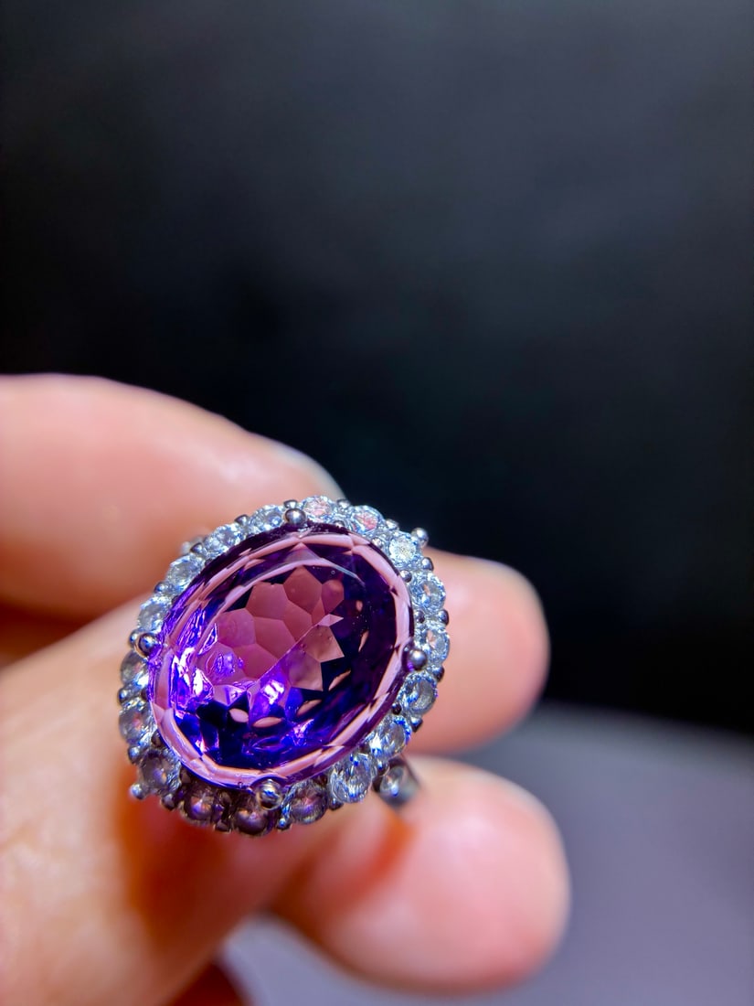925 Sterling Silver Natural Amethyst Ring - 6
