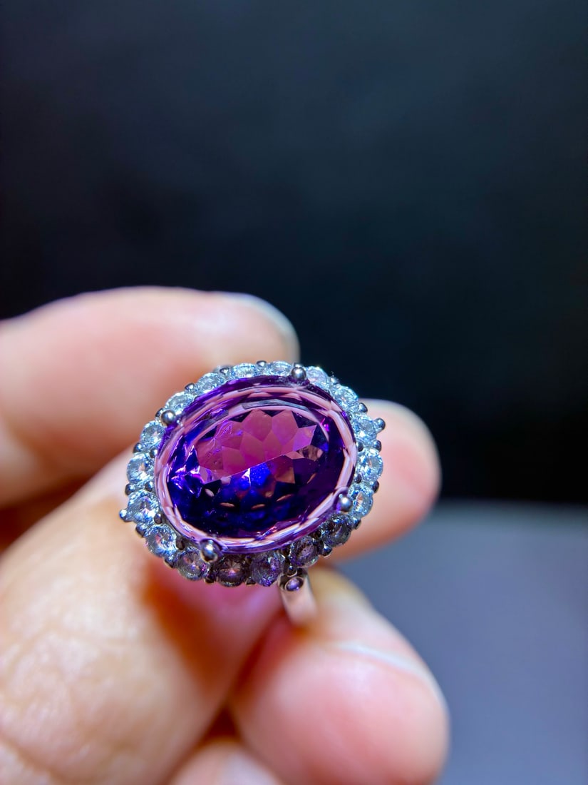 925 Sterling Silver Natural Amethyst Ring - 7