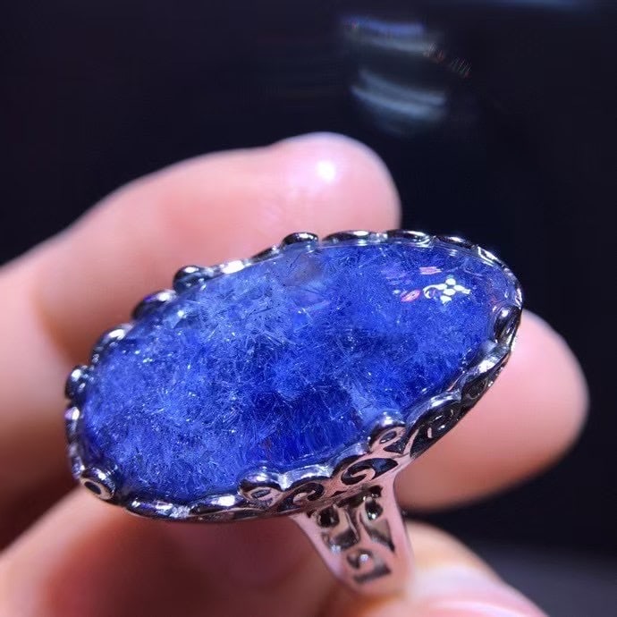 925 Silver Natural Blue Rutilated Quartz Ring - 2