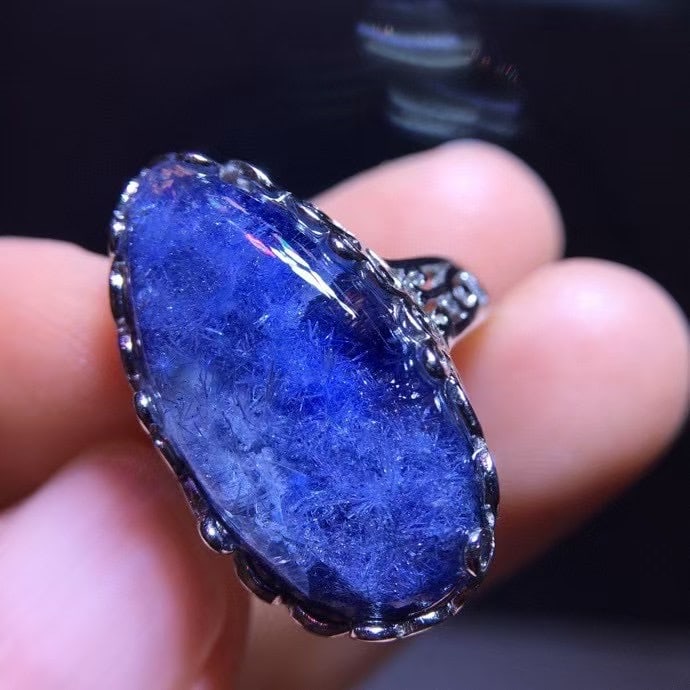 925 Silver Natural Blue Rutilated Quartz Ring - 4