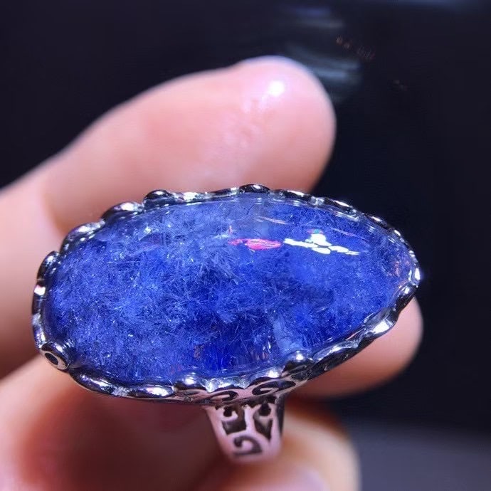 925 Silver Natural Blue Rutilated Quartz Ring - 5