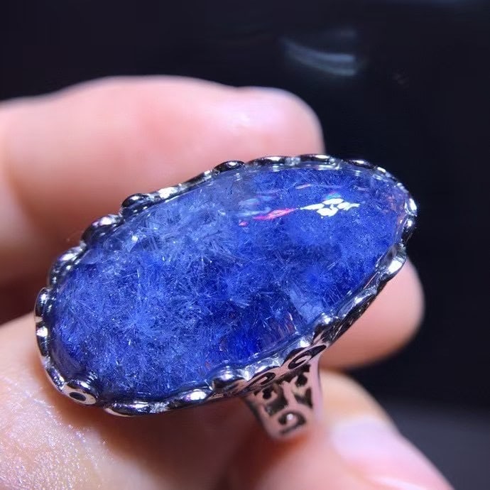 925 Silver Natural Blue Rutilated Quartz Ring - 6