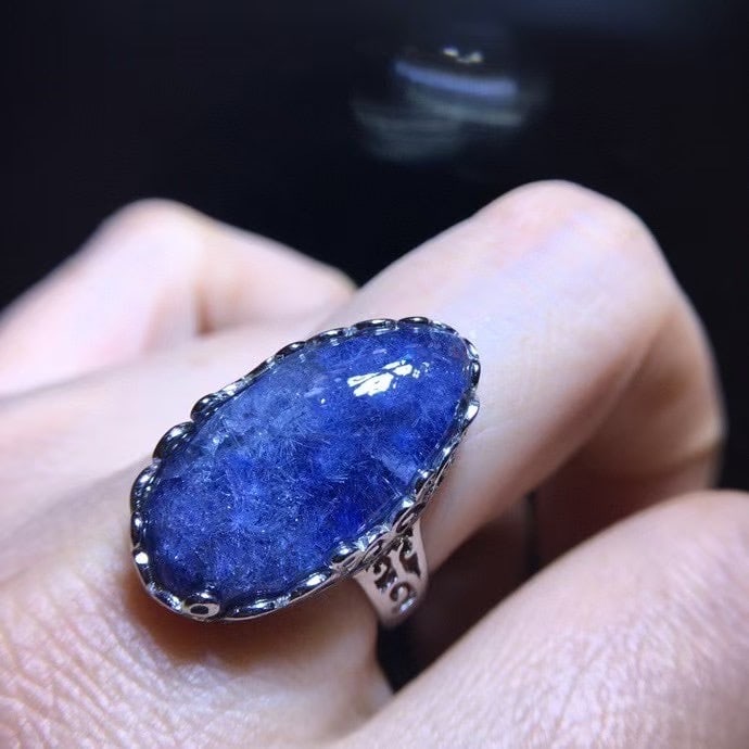 925 Silver Natural Blue Rutilated Quartz Ring - 8