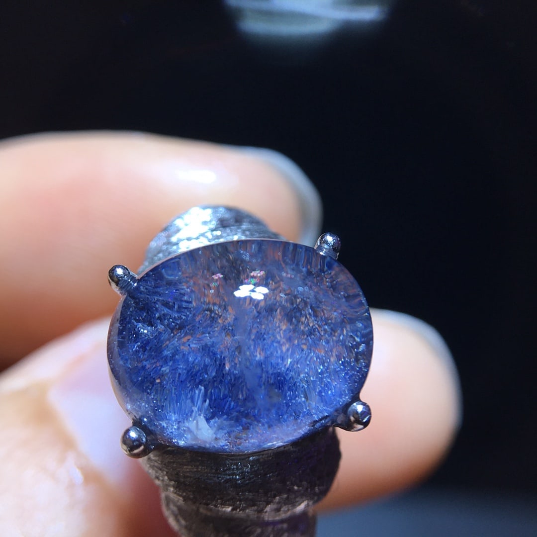925 Silver Natural Blue Rutilated Quartz Ring - 2