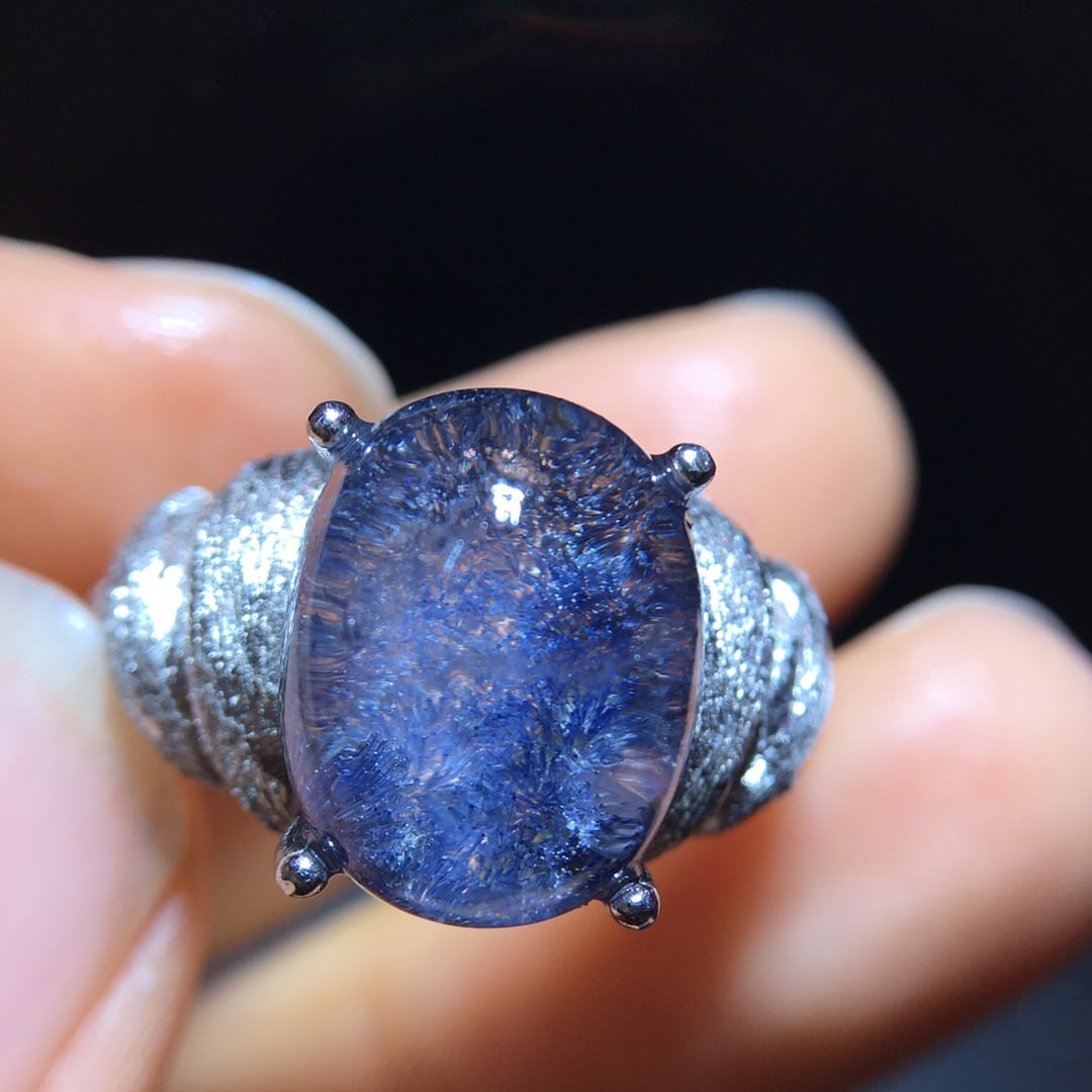 925 Silver Natural Blue Rutilated Quartz Ring - 3