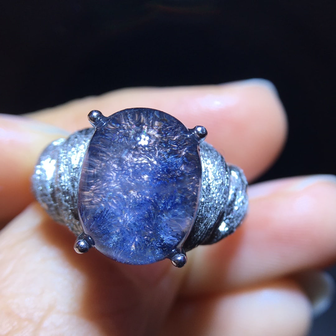 925 Silver Natural Blue Rutilated Quartz Ring - 4