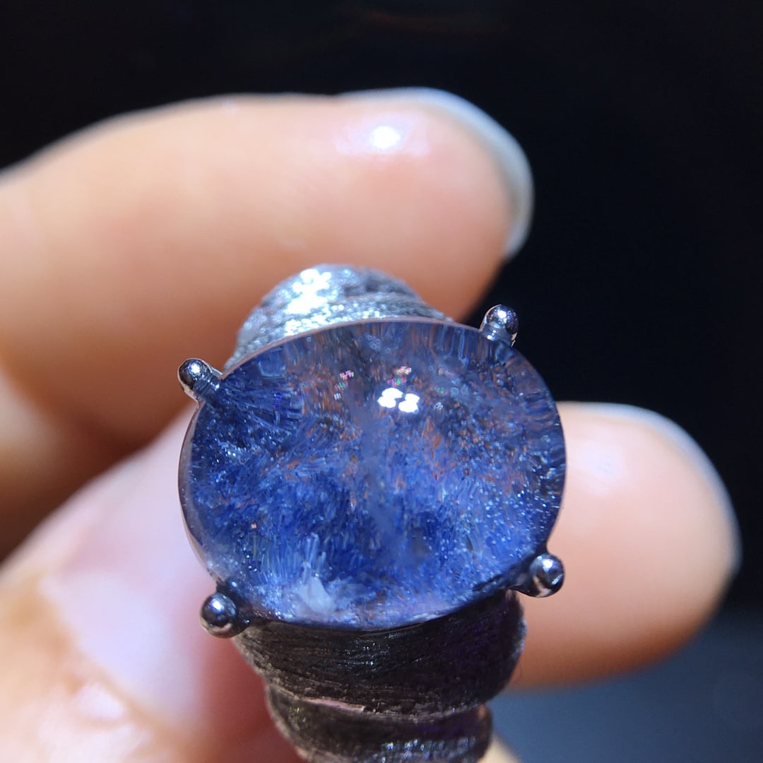 925 Silver Natural Blue Rutilated Quartz Ring - 5