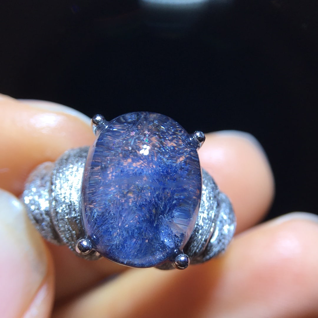 925 Silver Natural Blue Rutilated Quartz Ring - 6