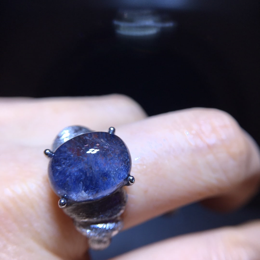 925 Silver Natural Blue Rutilated Quartz Ring - 7
