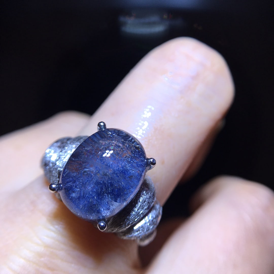 925 Silver Natural Blue Rutilated Quartz Ring - 8
