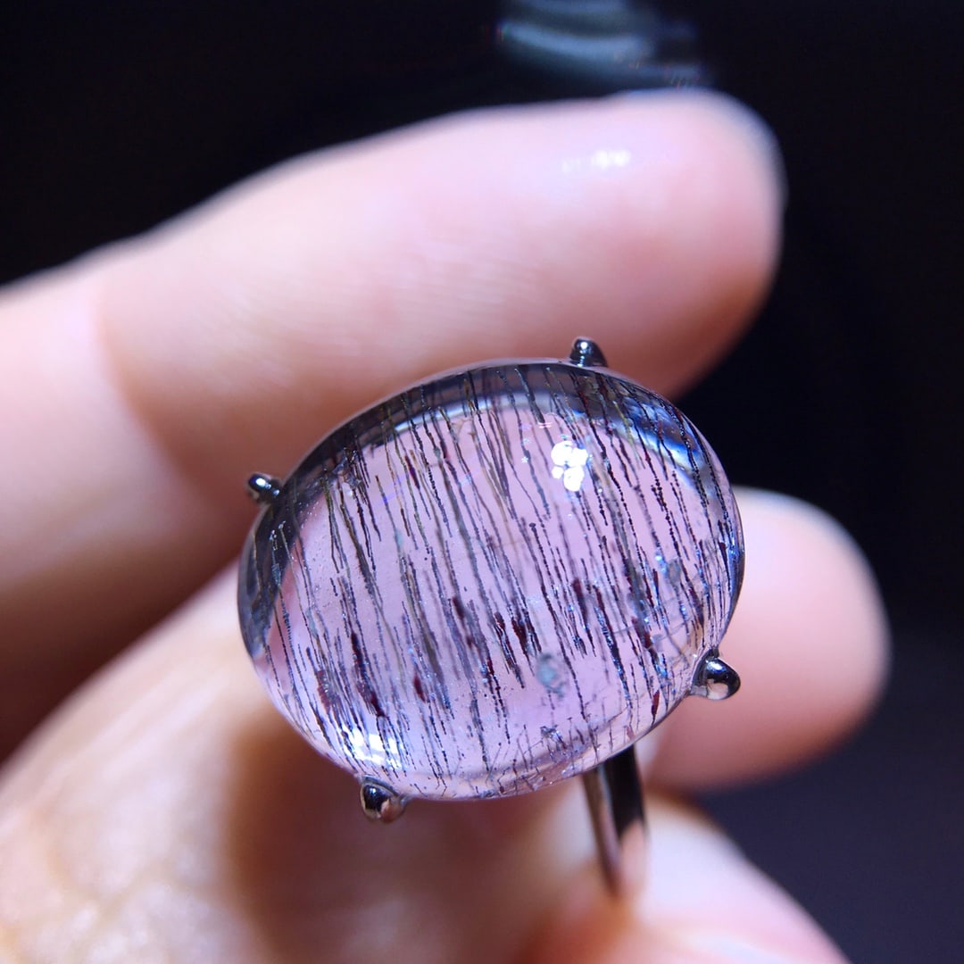 925 Silver Natural Purple Rutilated Quartz Ring - 2
