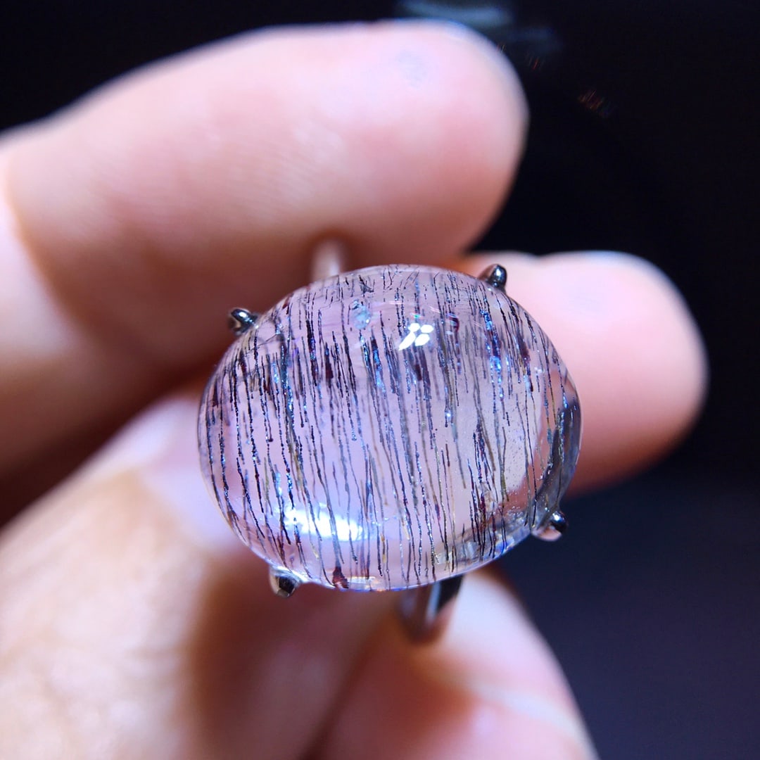 925 Silver Natural Purple Rutilated Quartz Ring - 3