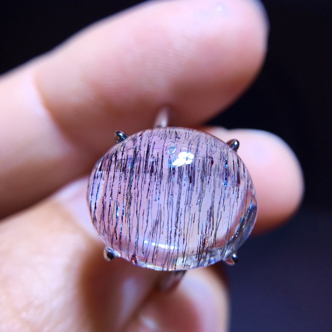 925 Silver Natural Purple Rutilated Quartz Ring - 4