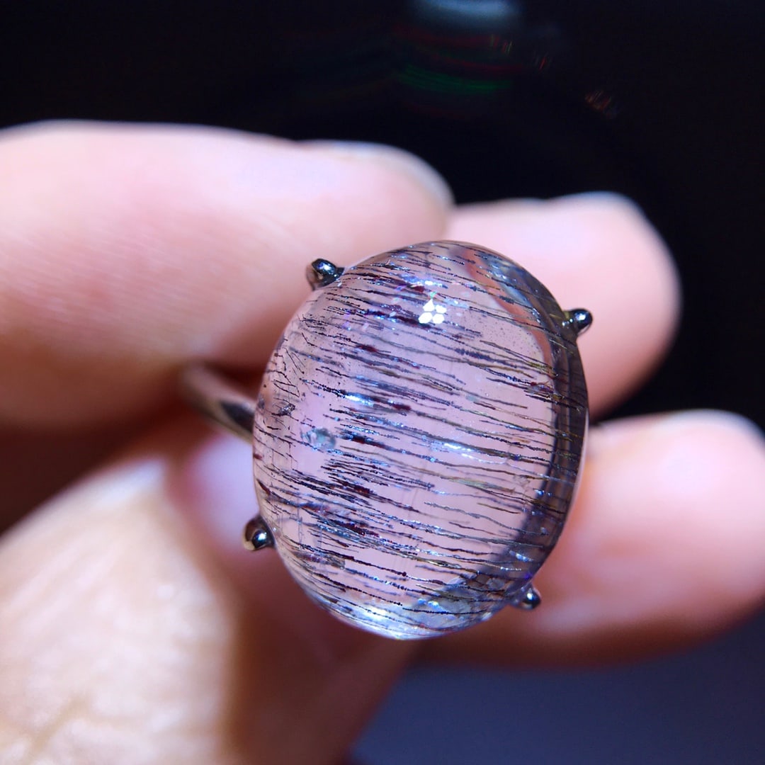 925 Silver Natural Purple Rutilated Quartz Ring - 5