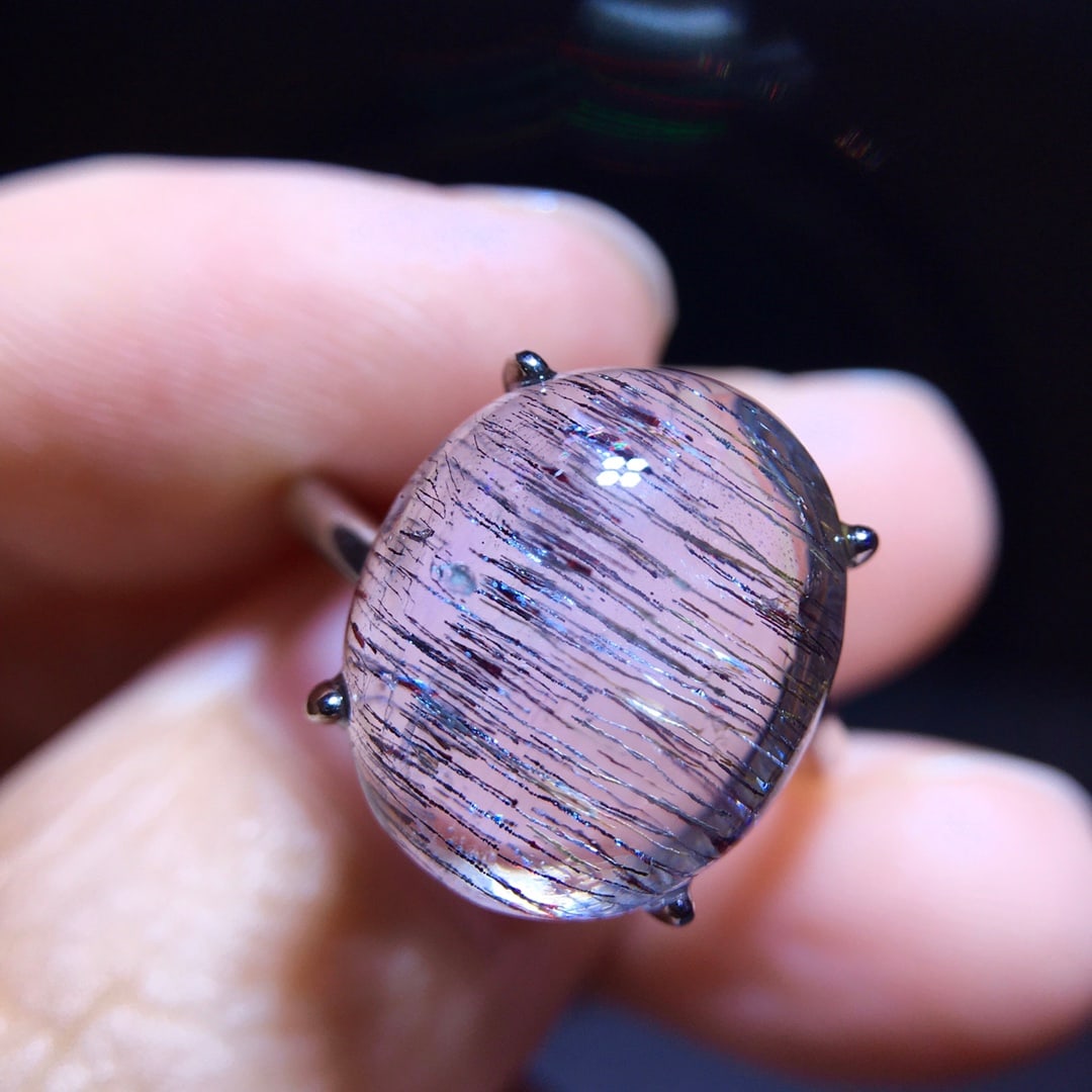 925 Silver Natural Purple Rutilated Quartz Ring - 6