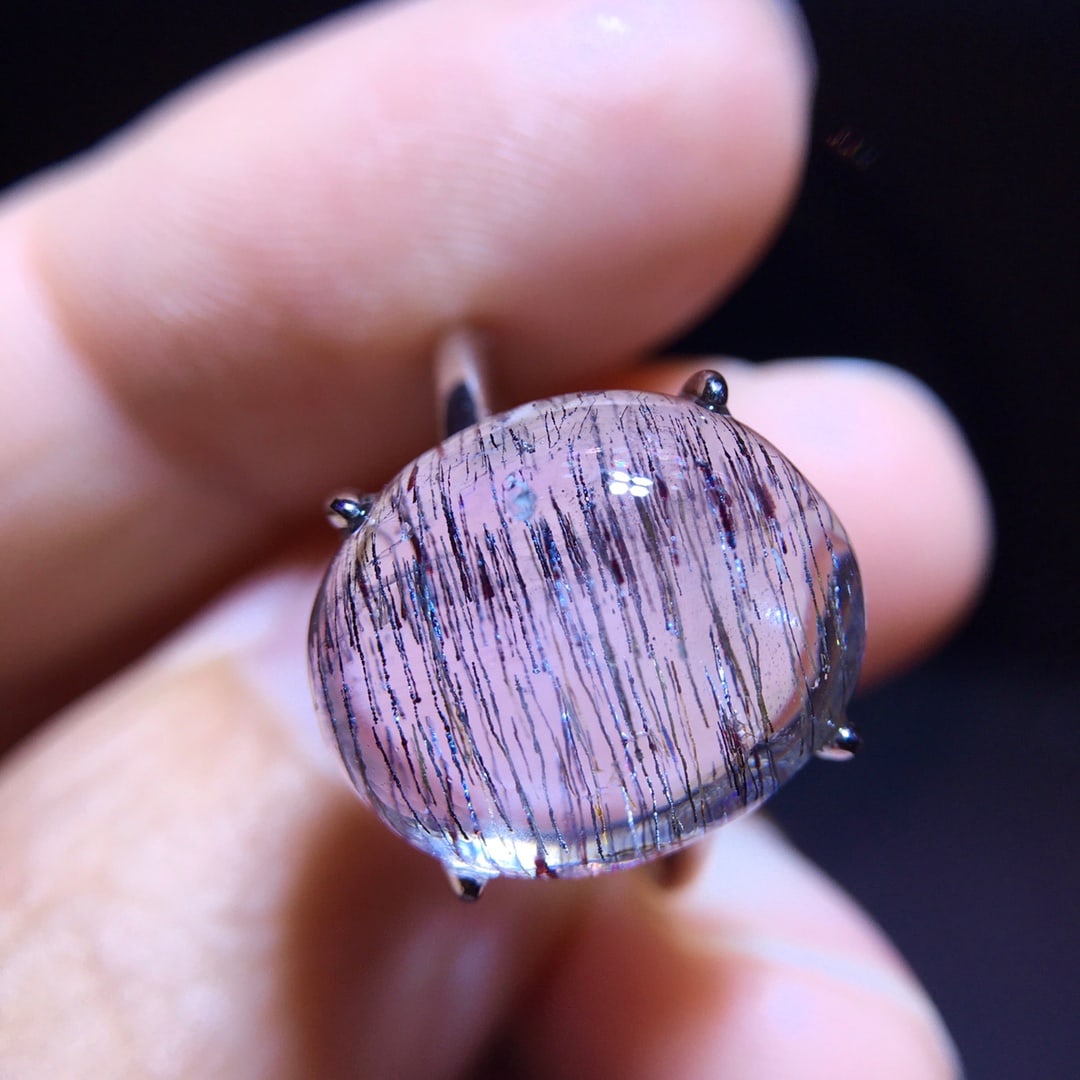925 Silver Natural Purple Rutilated Quartz Ring - 7
