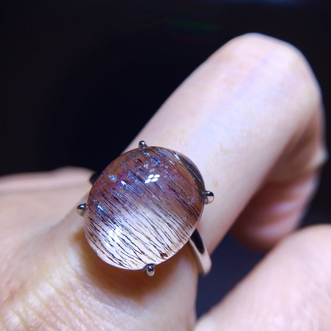 925 Silver Natural Purple Rutilated Quartz Ring - 8