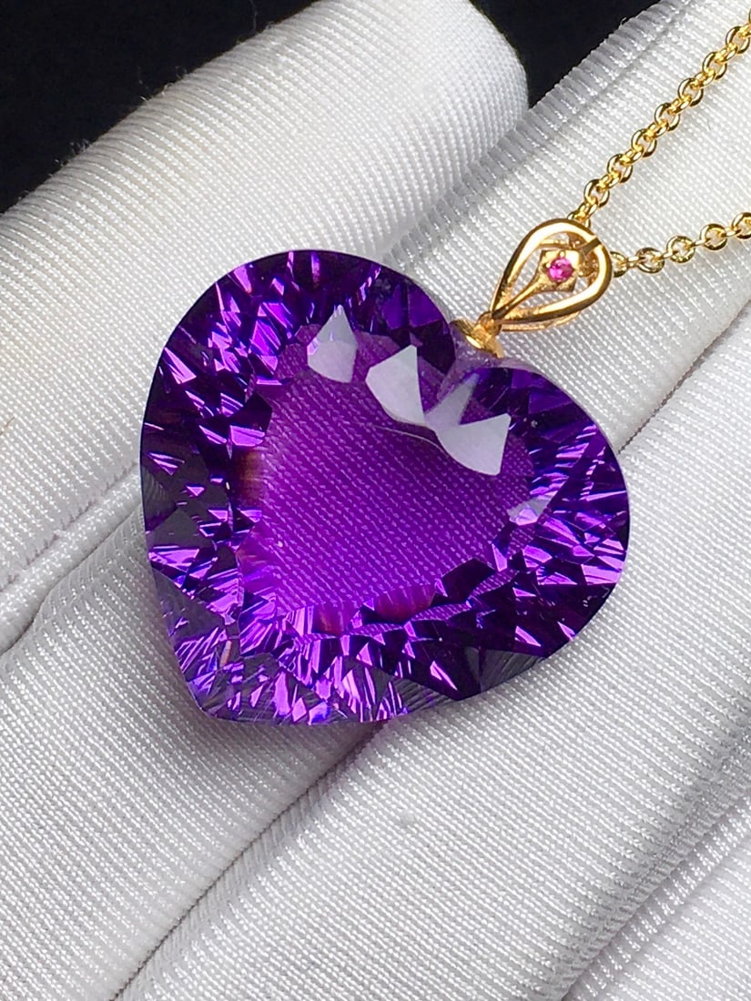 18K Gold Natural Uruguayan Amethyst Pendant - 3
