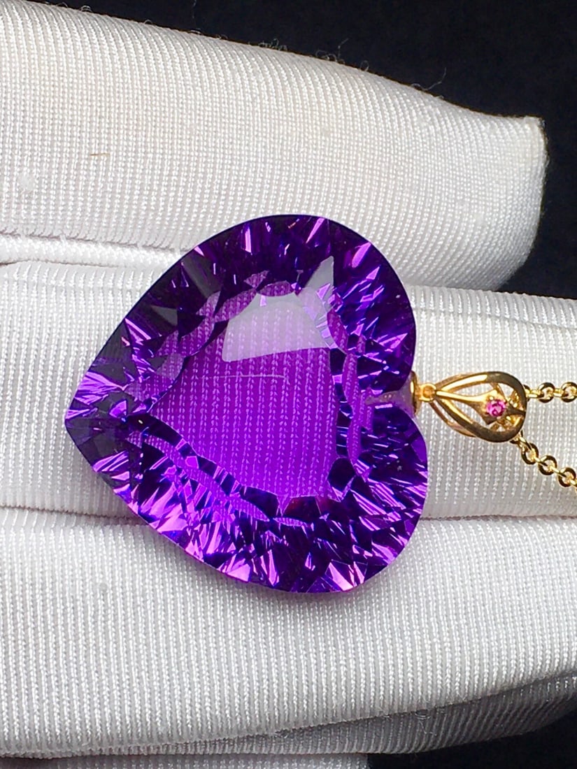 18K Gold Natural Uruguayan Amethyst Pendant - 4