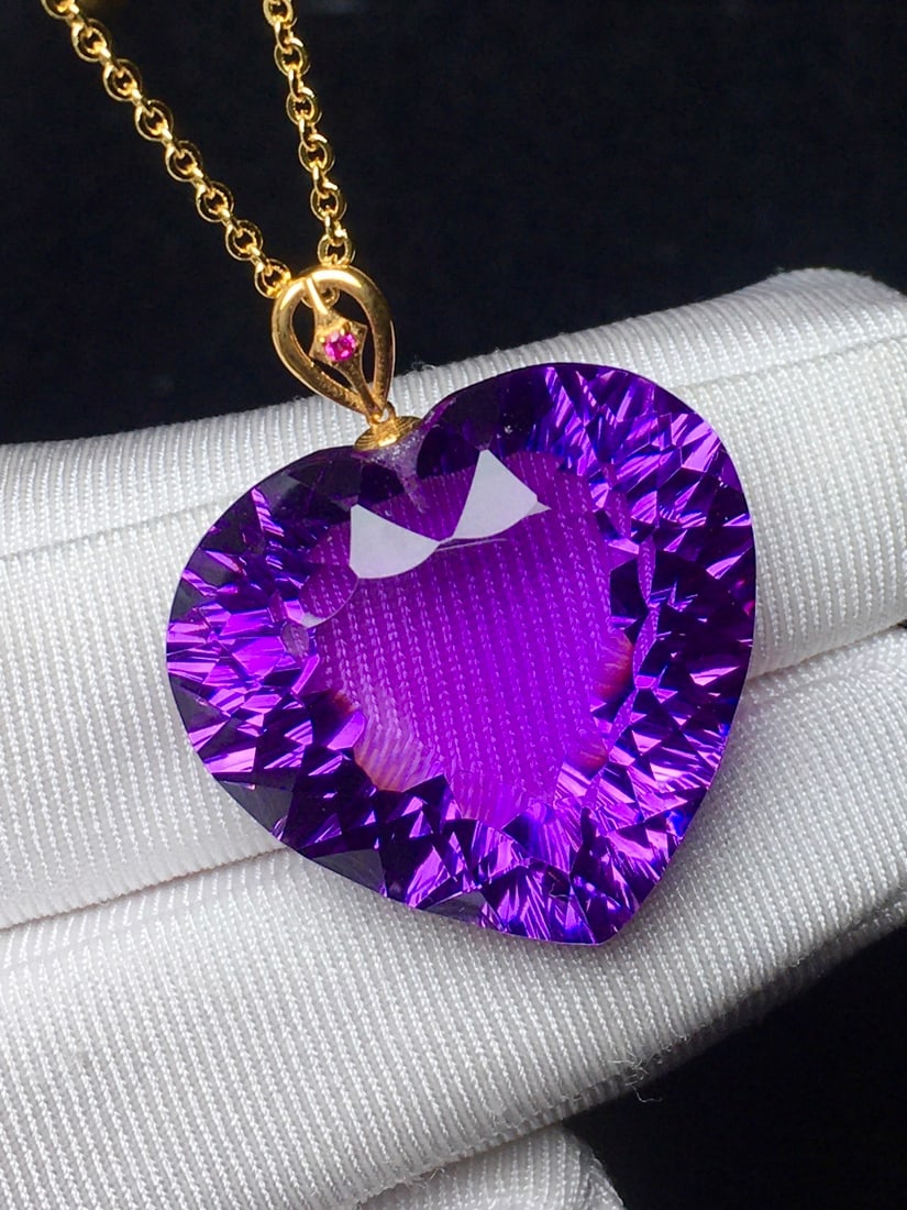 18K Gold Natural Uruguayan Amethyst Pendant - 5