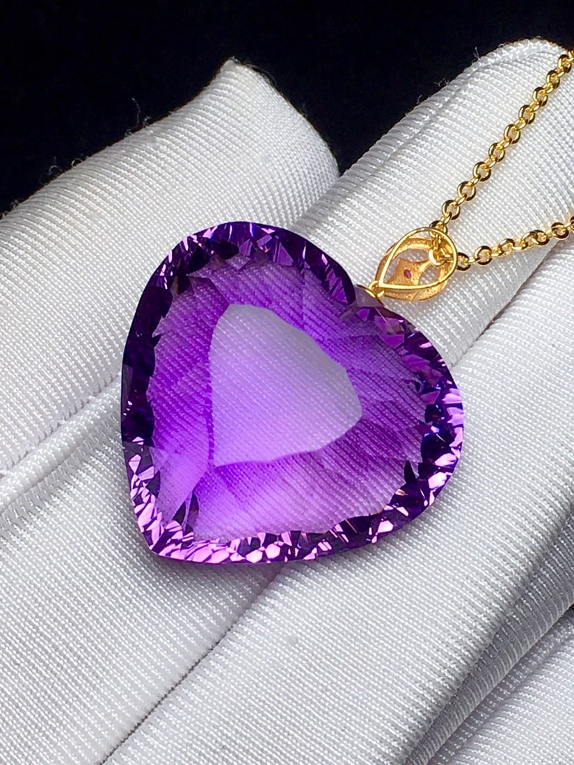18K Gold Natural Uruguayan Amethyst Pendant - 6