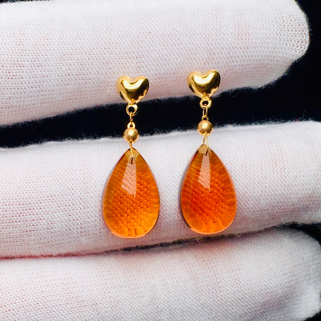 18K Gold Natural Brazilian Citrine Earrings - 2