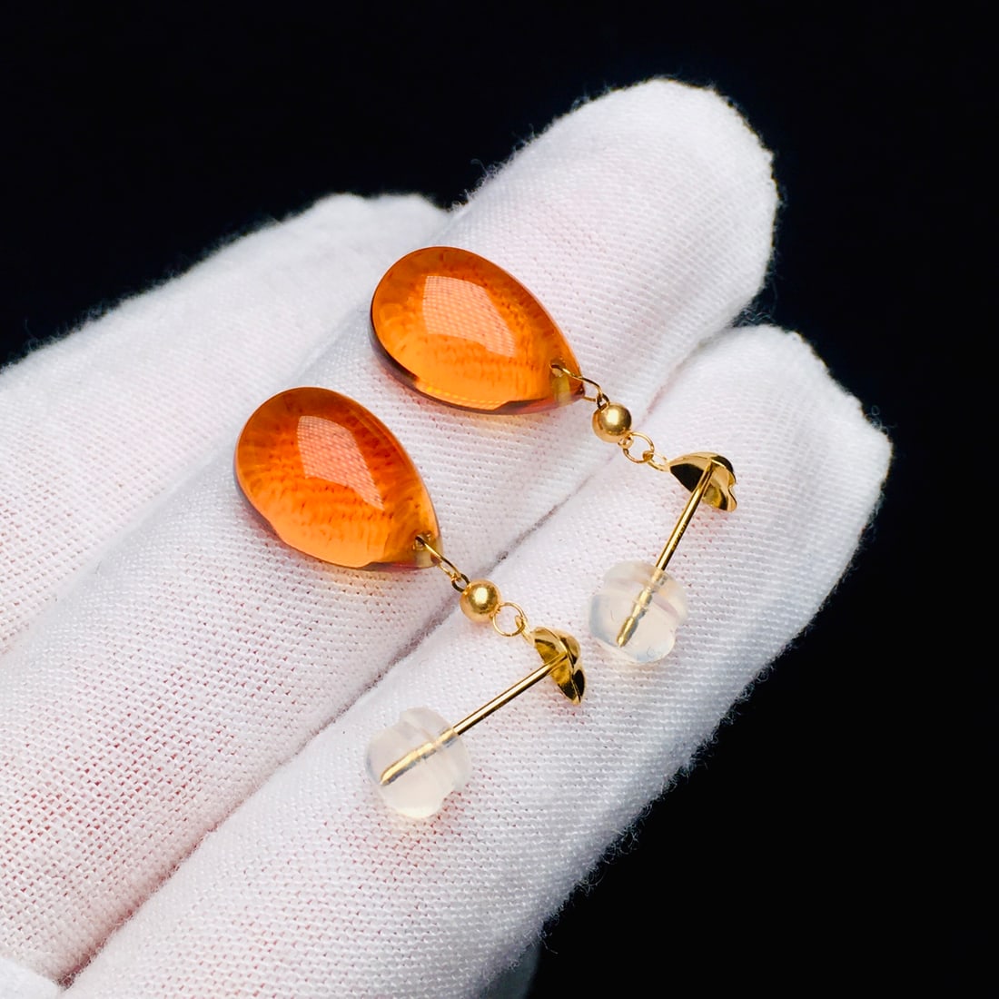 18K Gold Natural Brazilian Citrine Earrings - 6