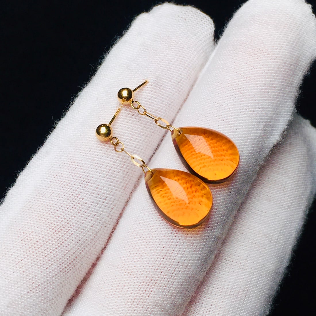 18K Gold Natural Brazilian Citrine Earrings - 2