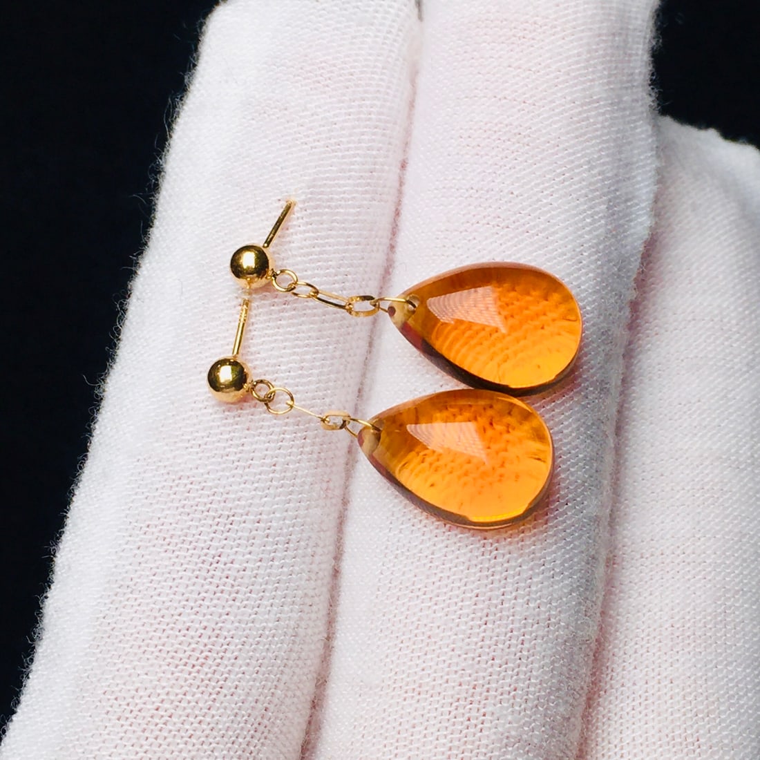 18K Gold Natural Brazilian Citrine Earrings - 3