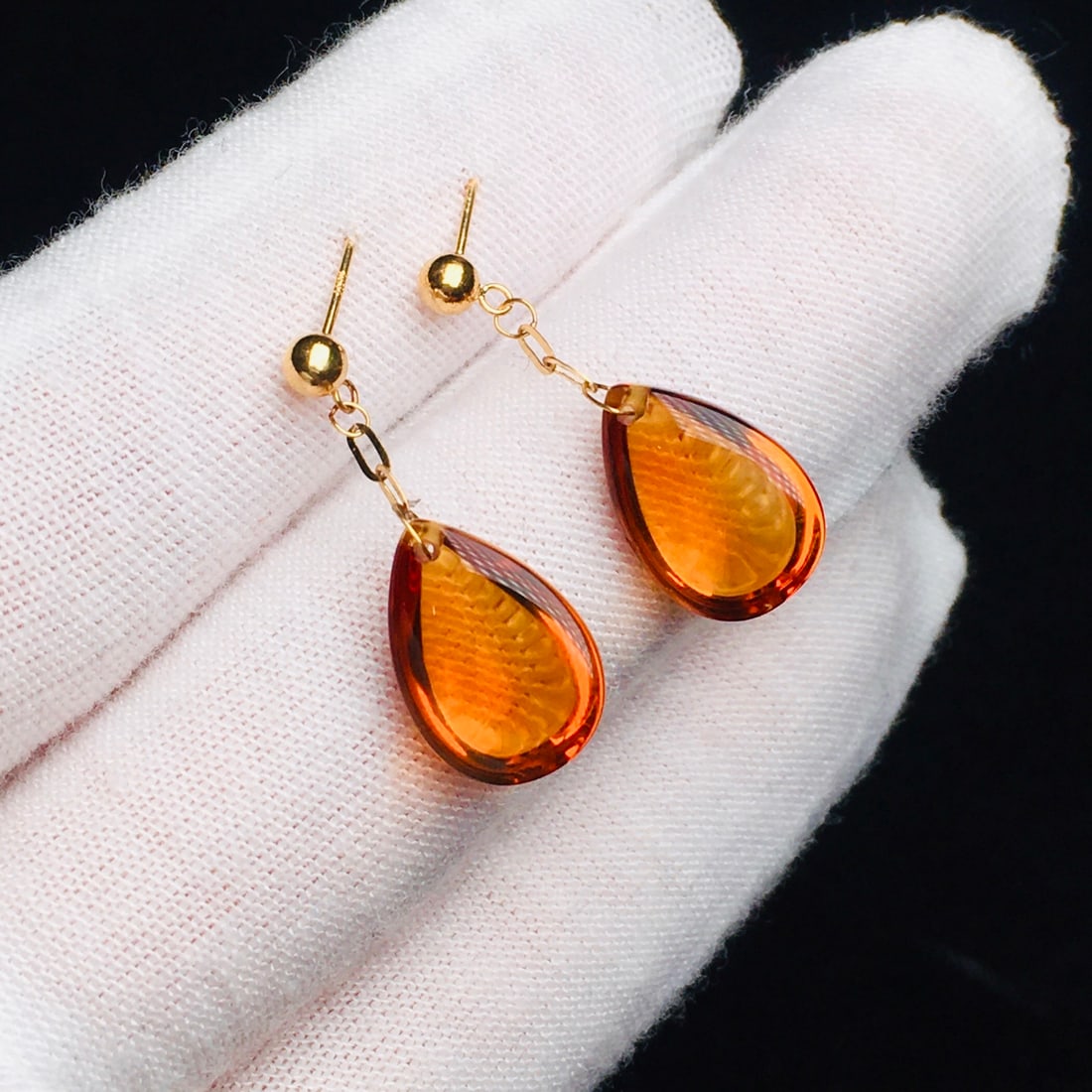 18K Gold Natural Brazilian Citrine Earrings - 4
