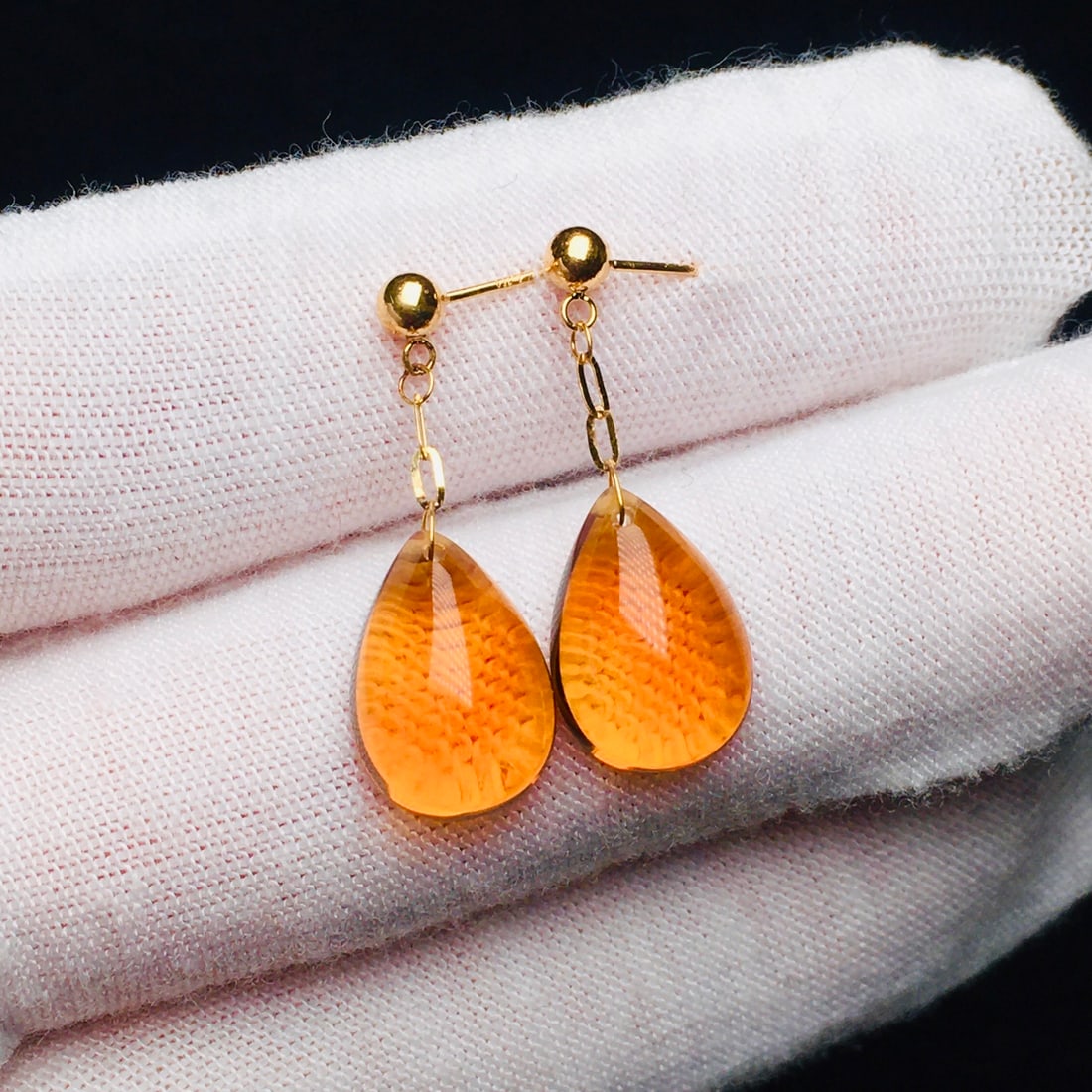 18K Gold Natural Brazilian Citrine Earrings - 5