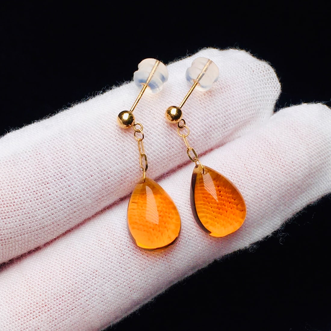 18K Gold Natural Brazilian Citrine Earrings - 6