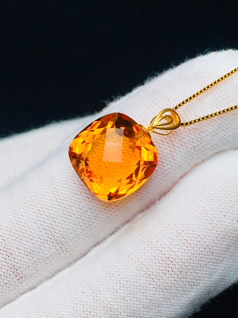 18K Gold Natural Citrine Pendant - 2