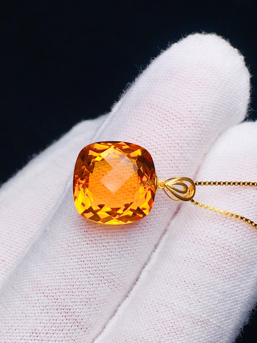 18K Gold Natural Citrine Pendant - 3