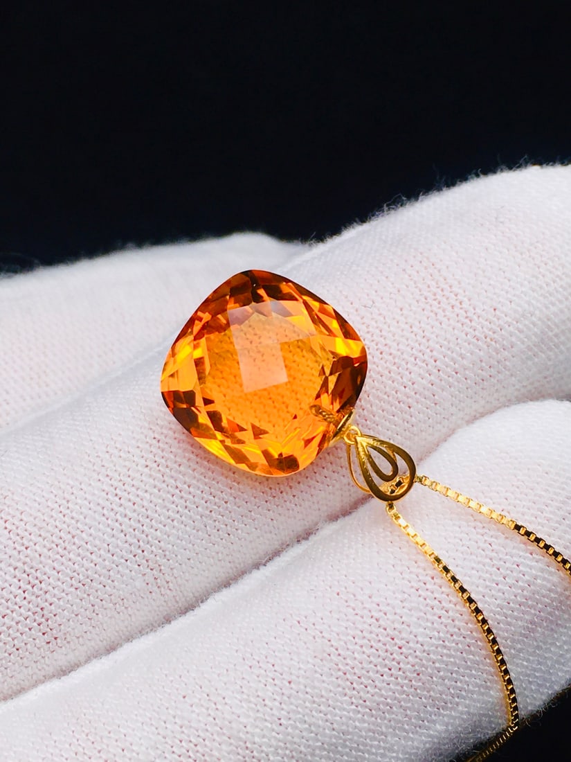 18K Gold Natural Citrine Pendant - 4