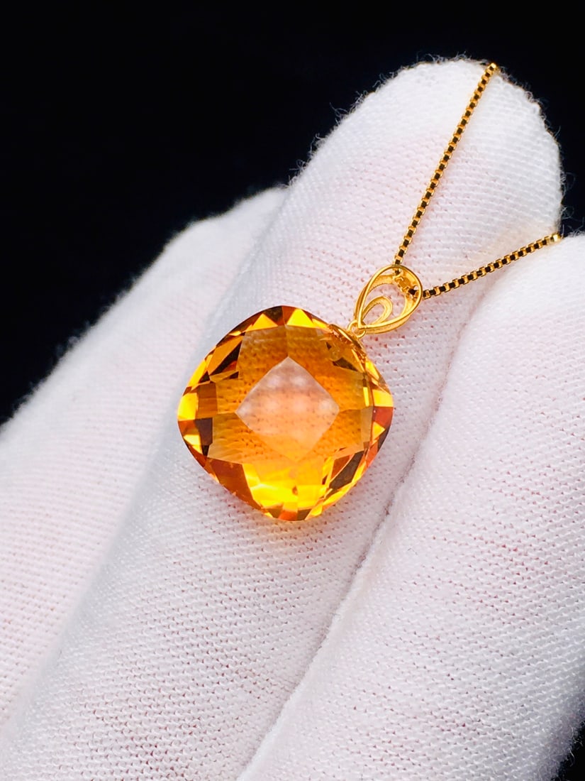 18K Gold Natural Citrine Pendant - 5